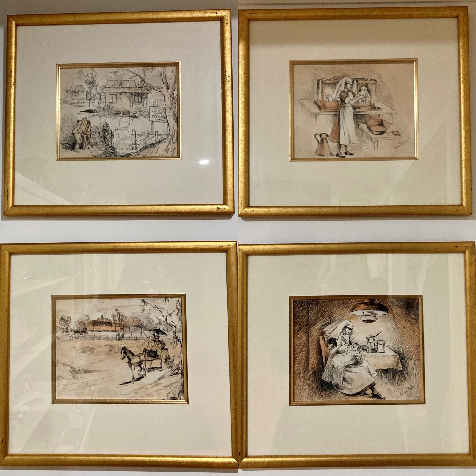 Four gold framed sketches