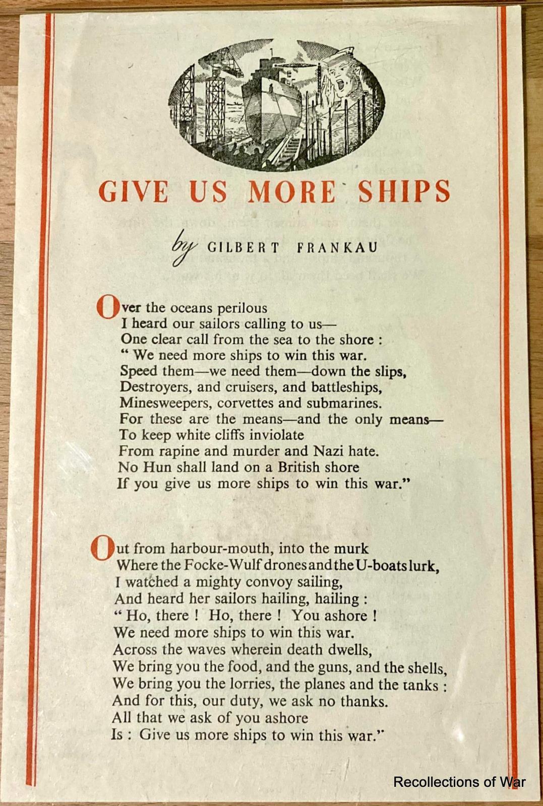 Warship Week poem - Give us more ships