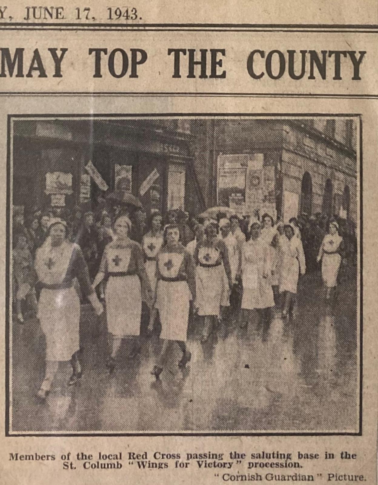 Red Cross members marching in the St Columb 'Wings for Victory' procession