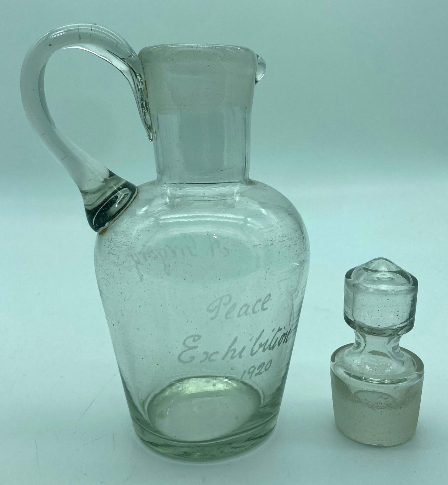 Souvenir glass jug from the Adelaide Peace Exhibition, 1920 - separate stopper