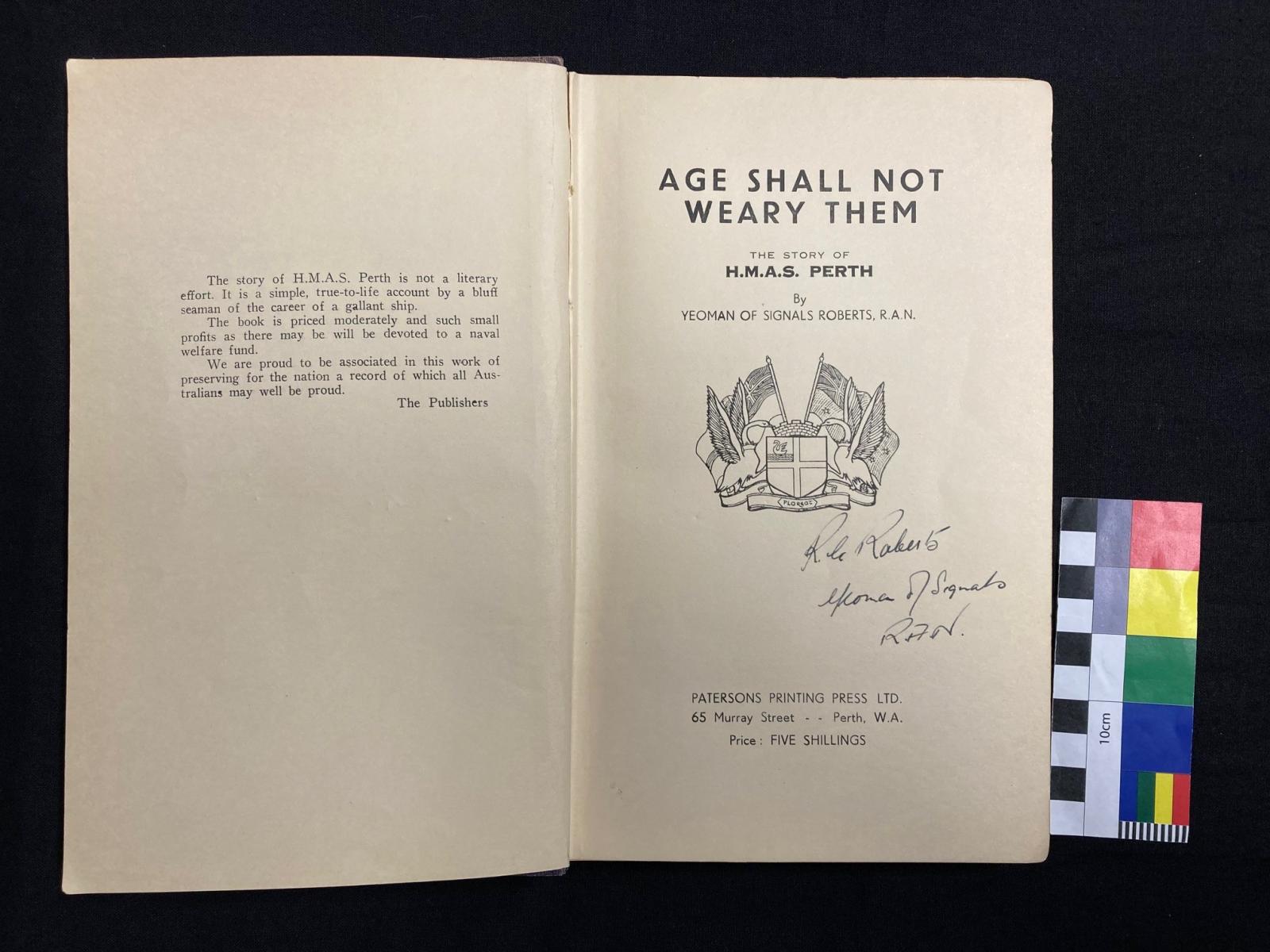 Title page of book "Age Shall Not Weary Them"