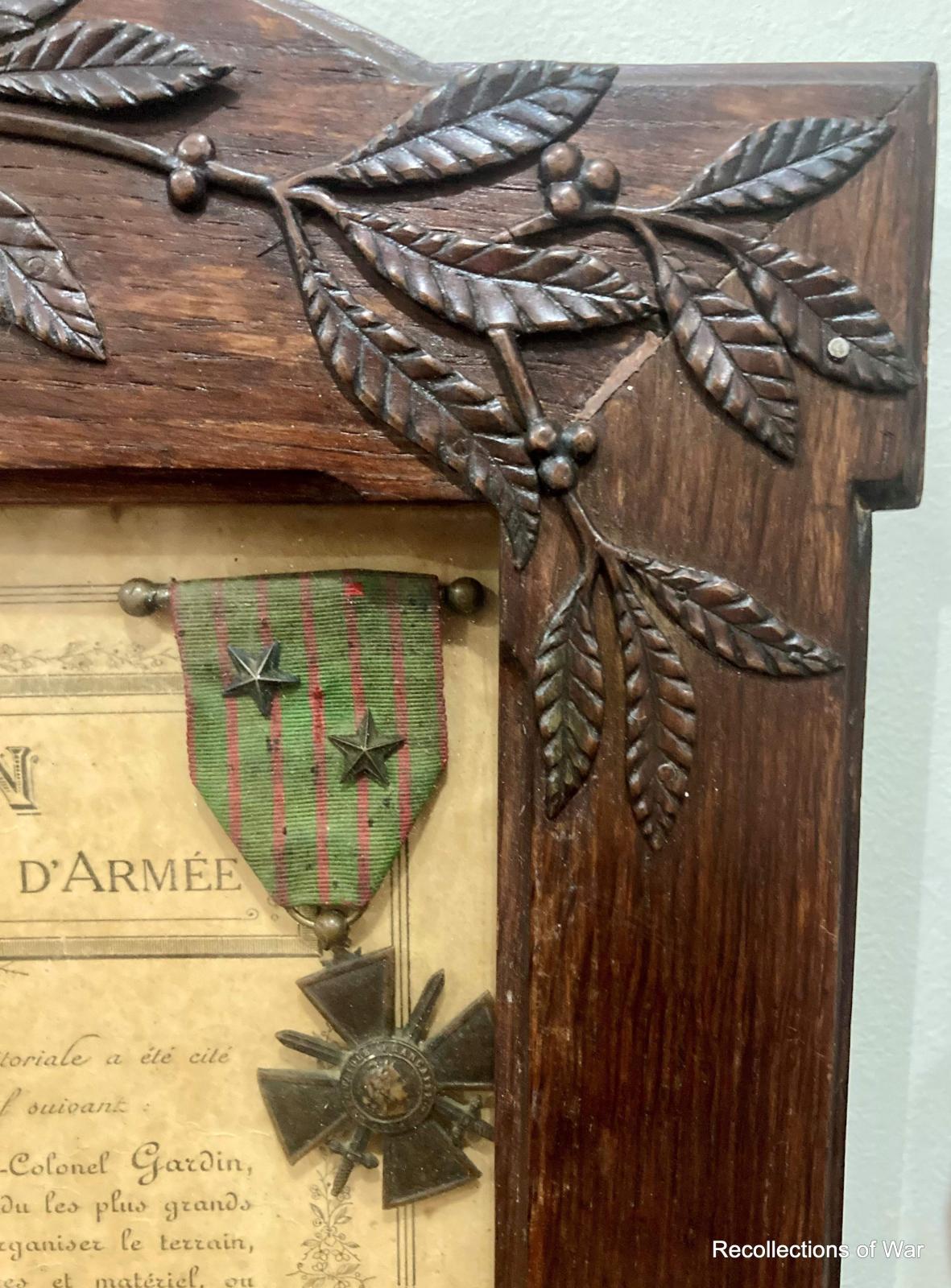 Close-up showing French War Cross (1914-1918) medal