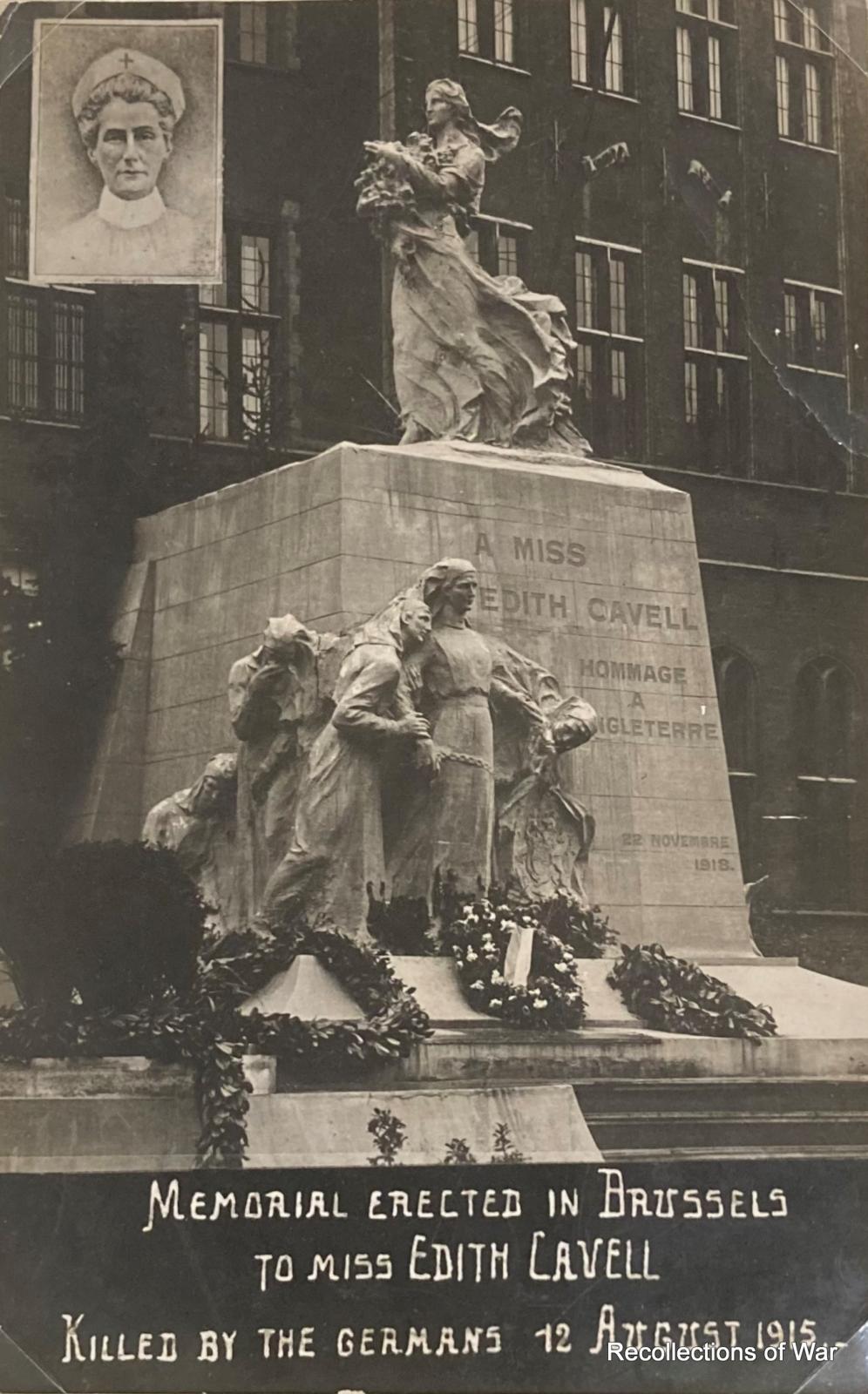 Memorial erected in Brussels to Miss Edith Cavell