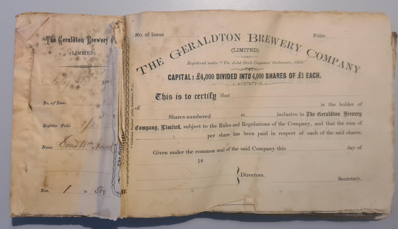 The Geraldton Brewery Share Trading book