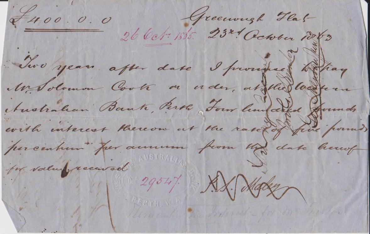 Promissory Note from John Maley to Solomon Cook