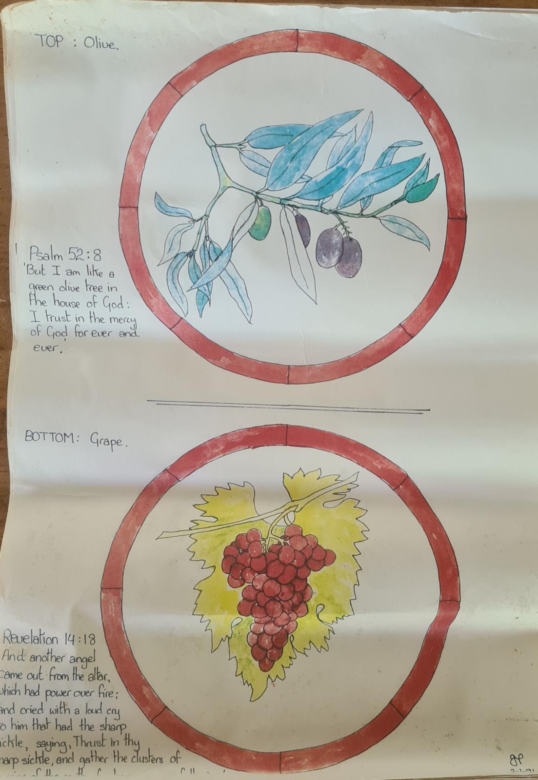 Drawings of designs for stained glass windows for St Catherine's Church