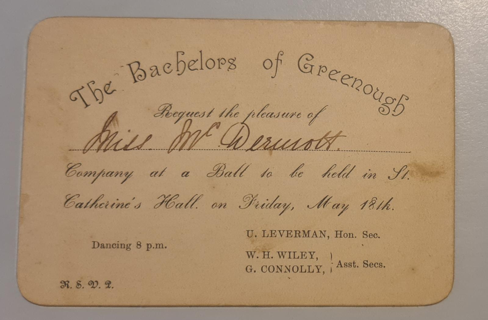 Bachelors of Greenough Invitation card