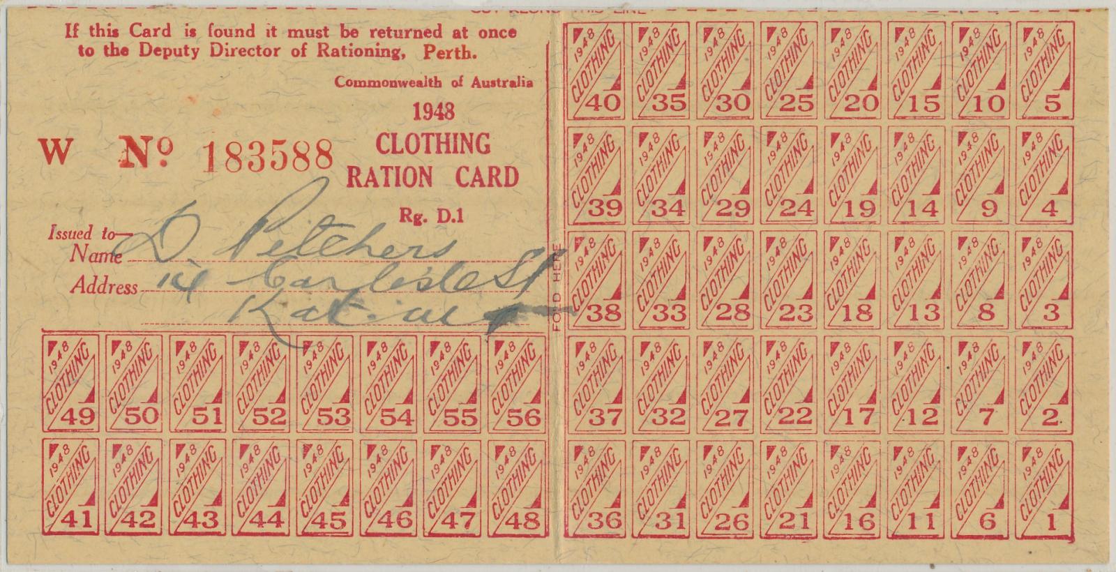 Clothing Ration Card