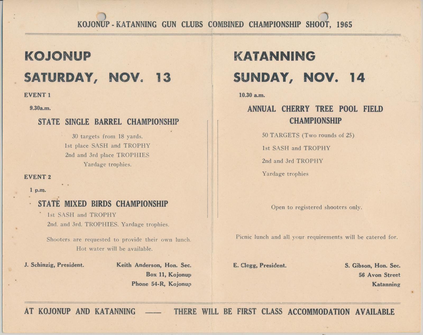 Back of Katanning Kojonup Gun Club Programme