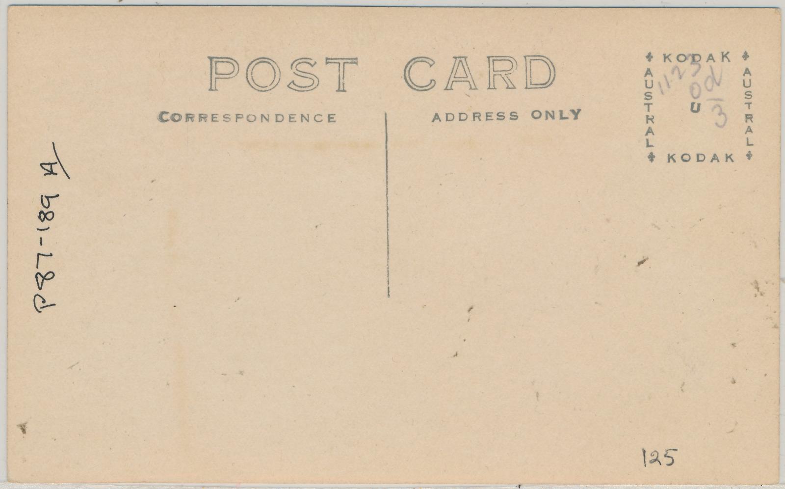 Back of postcard of Clive Street, Katanning