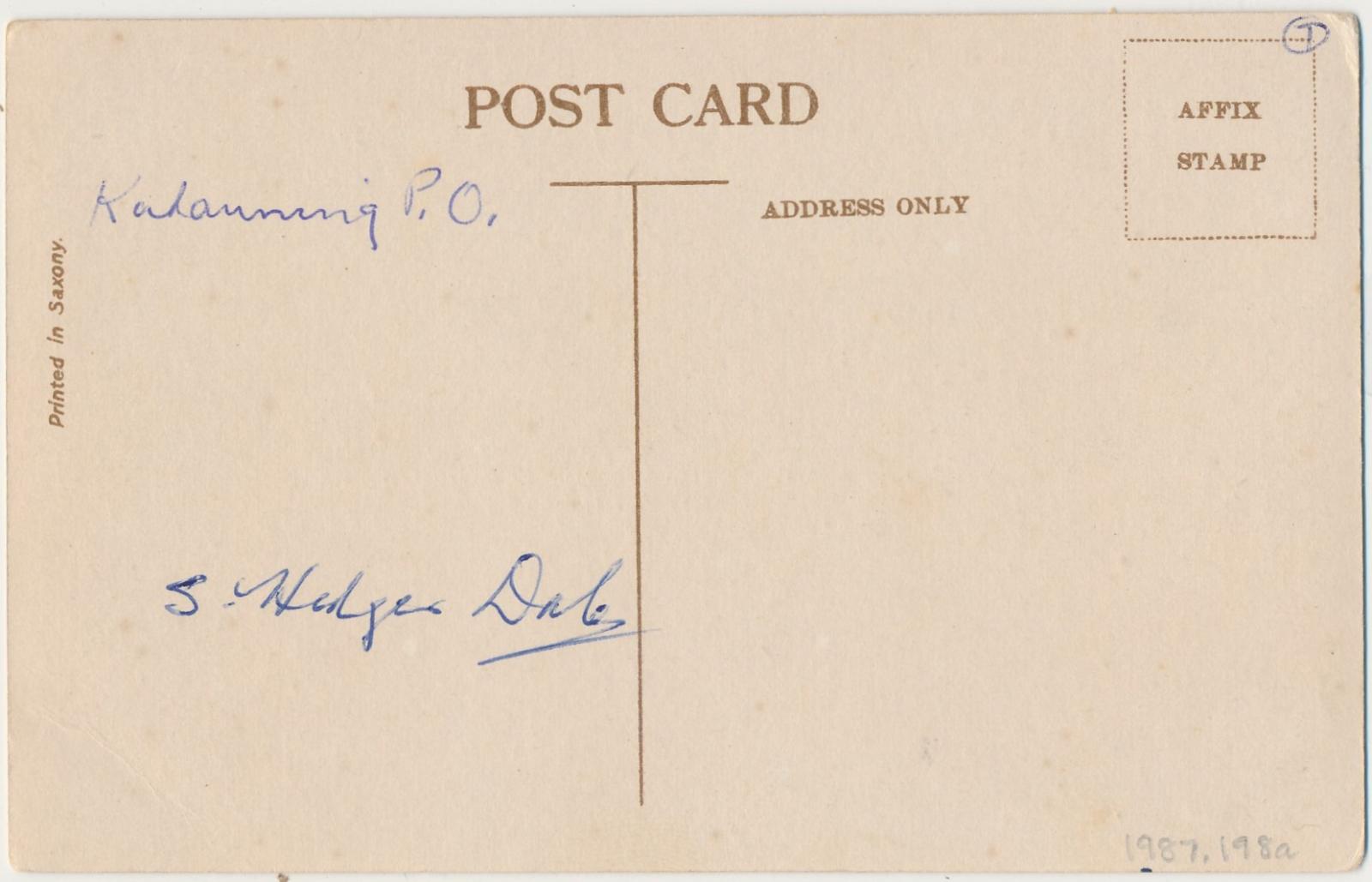 Back of postcard of Katanning Post & Telegraph Office