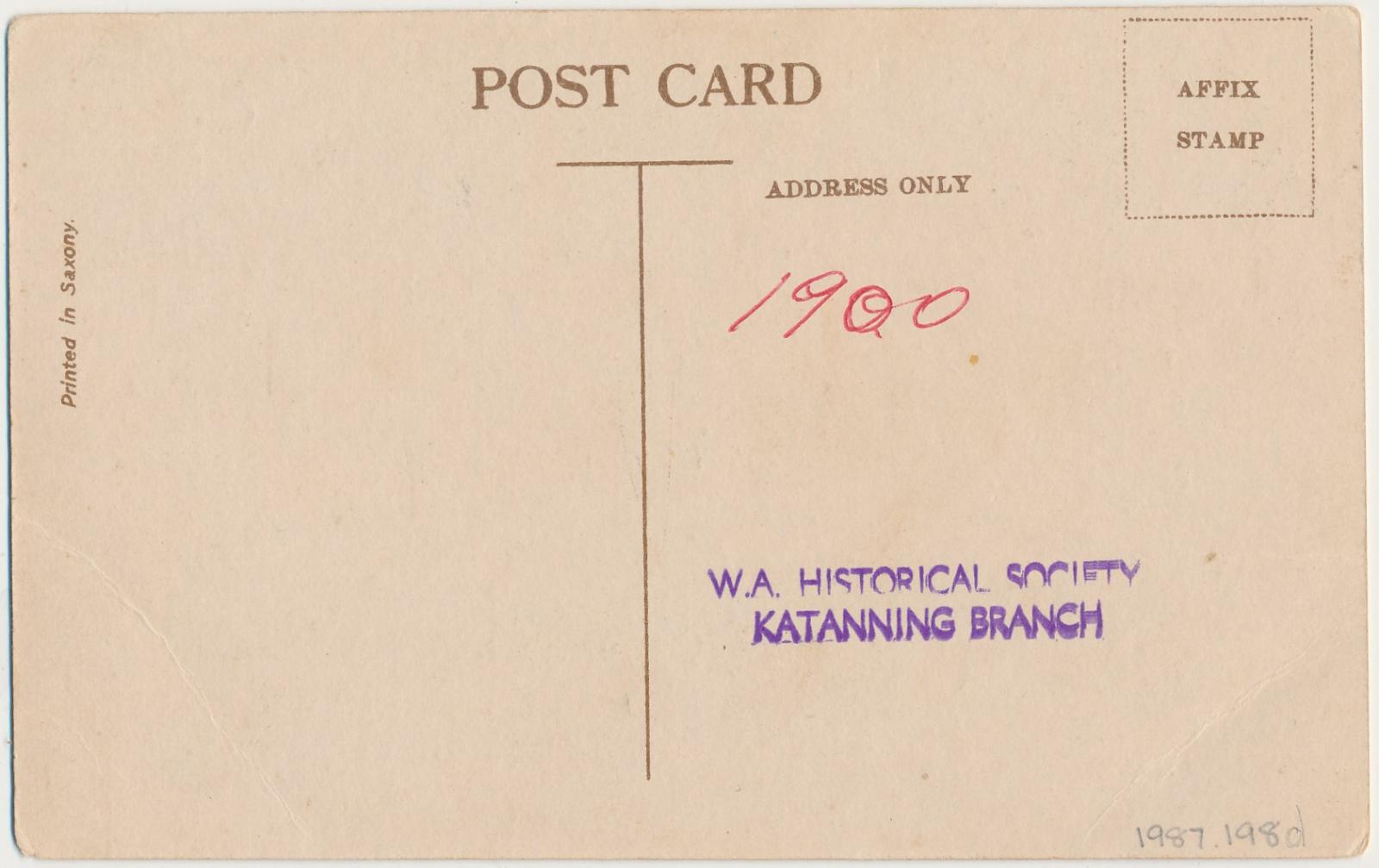 Back of postcard of Katanning Post & Telegraph Office