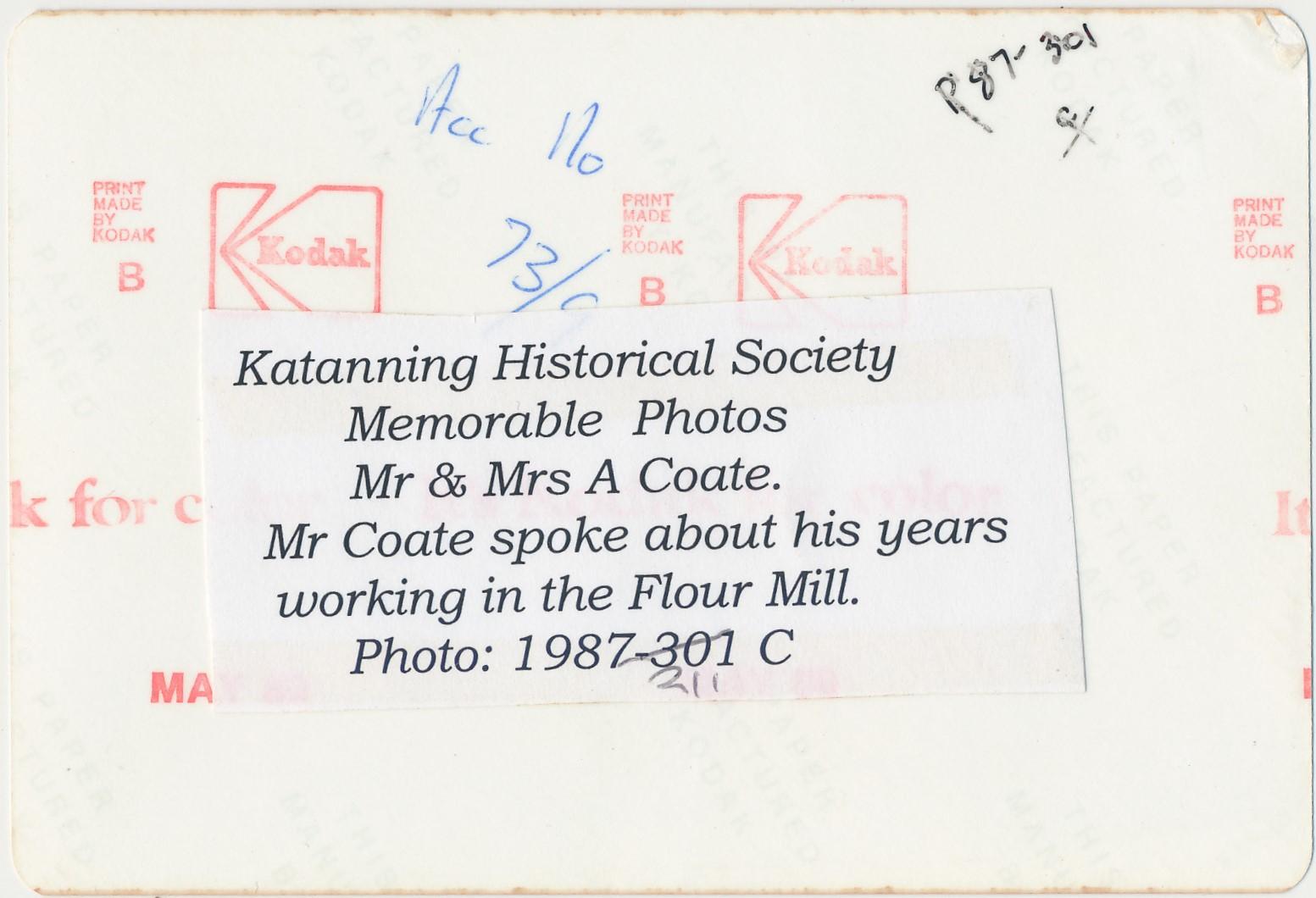 Back of photograph of Mr and Mrs Albert Coate