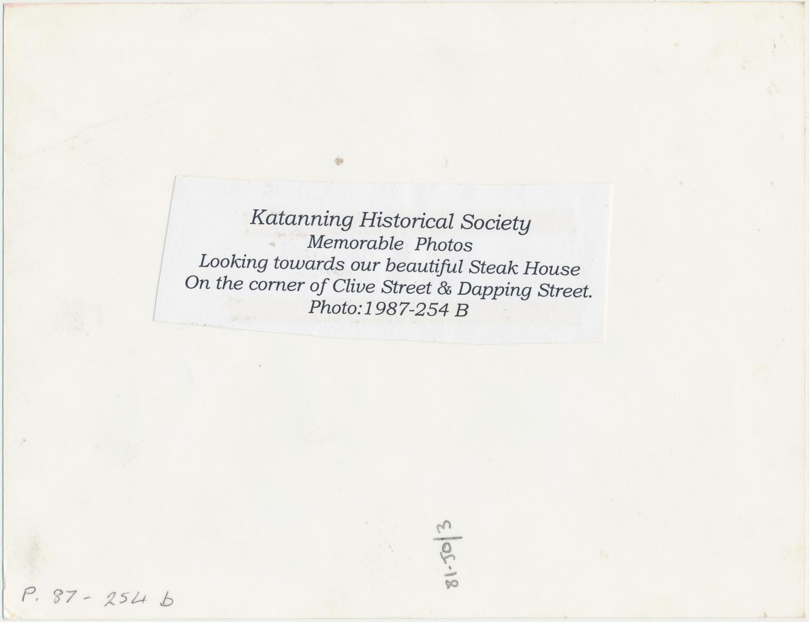 Back of photograph of Intersection of Daping Street and Clive Street