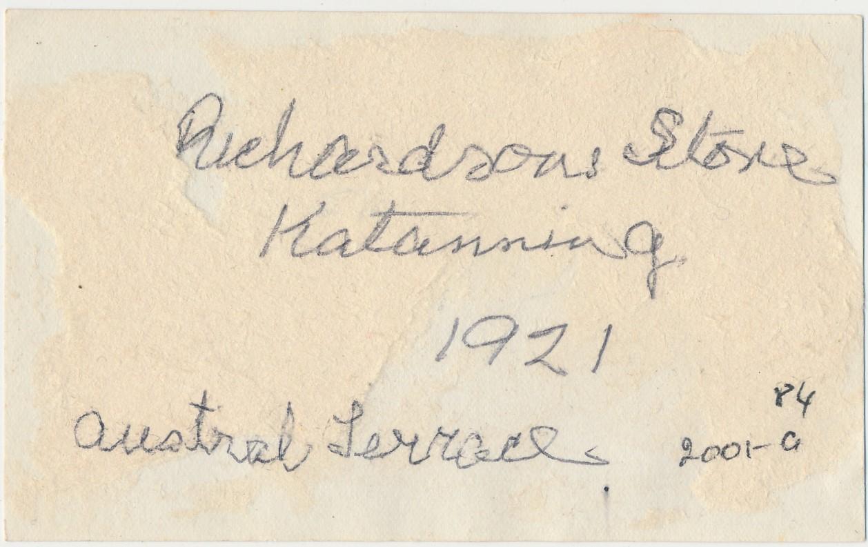 Back of photograph of Richardson Store on Austral Terrace