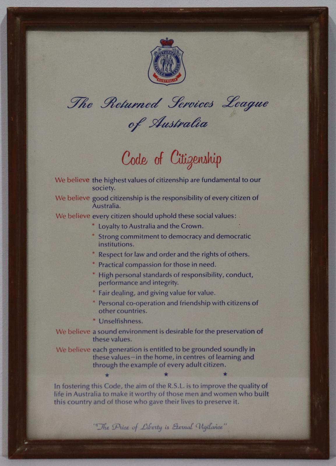 Returned Services League Code of Citizenship