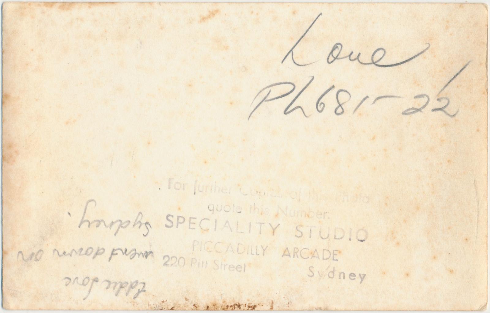 Back of photograph of Snowden Edward Love