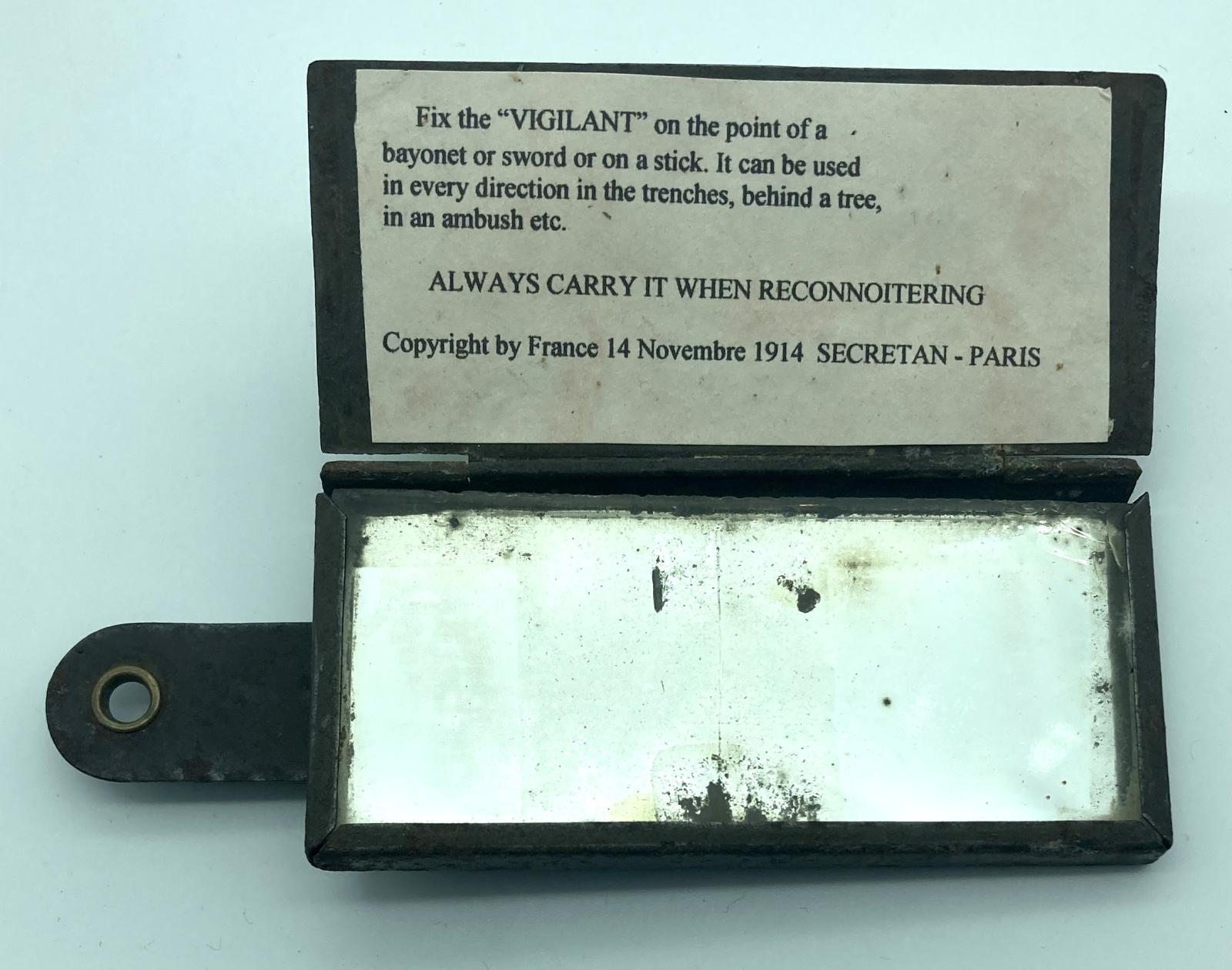 'Vigilant' hinged trench mirror with transcribed writing