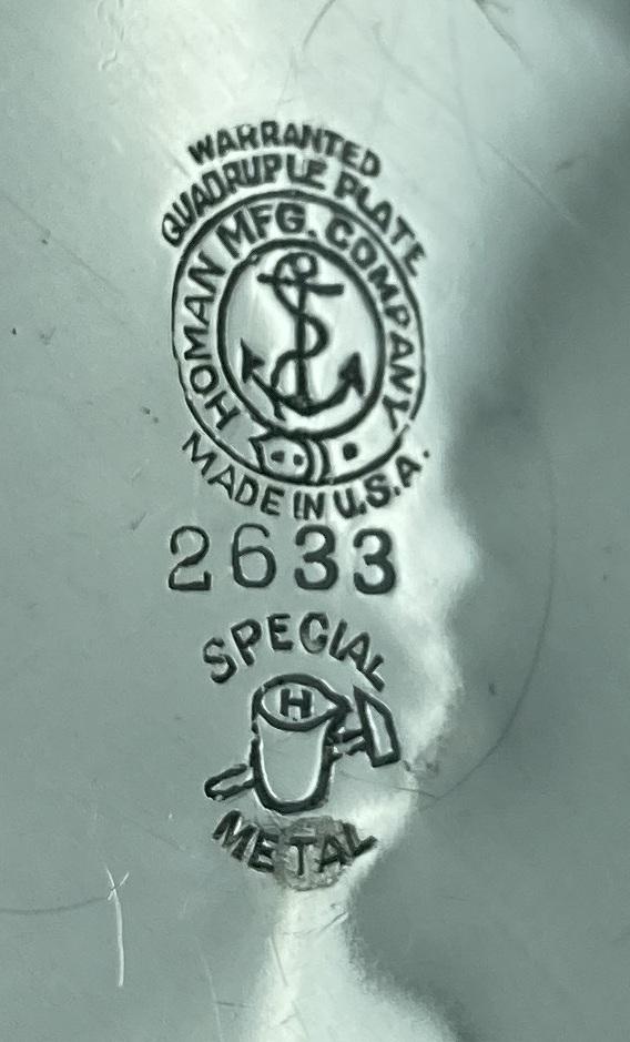 Maker's details on base of silverplate dish