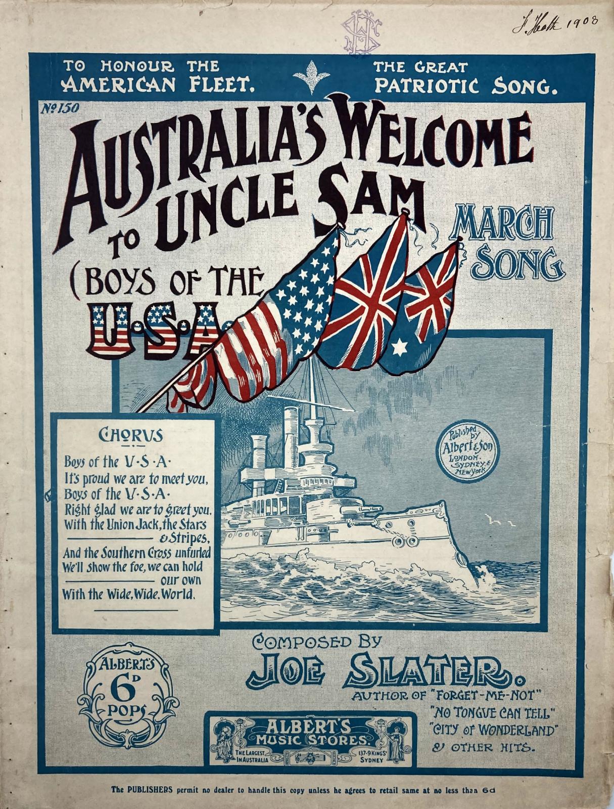 'Great White Fleet' sheet music  - 'Australia's Welcome to Uncle Sam' 