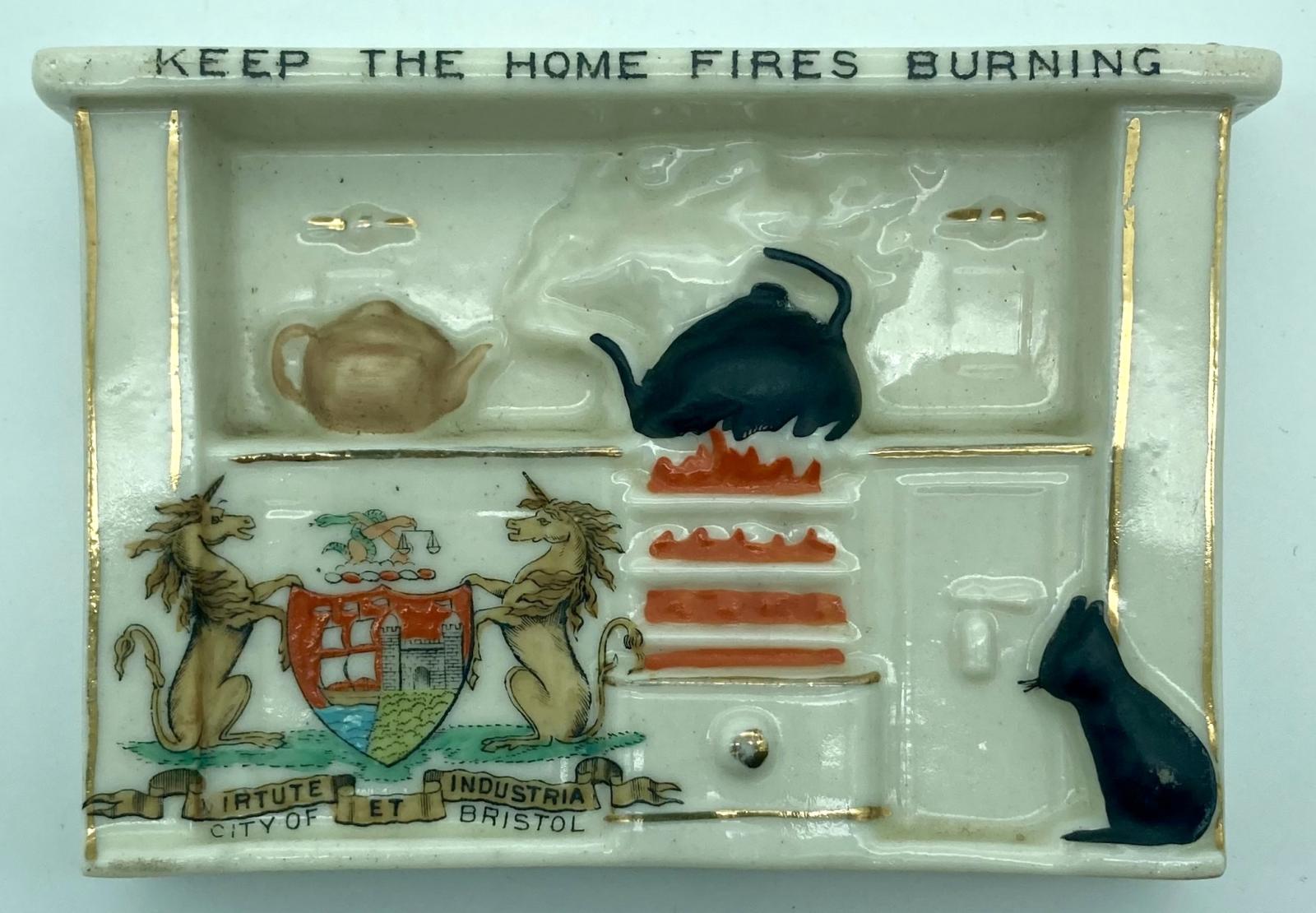 'Keep the home fires burning' crested china ornament