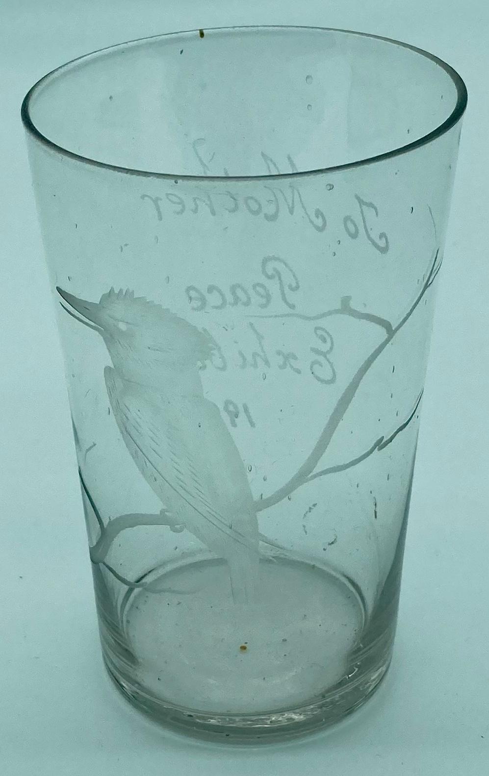 Souvenir glass from the Adelaide Peace Exhibition, 1920 - kookaburra on branch