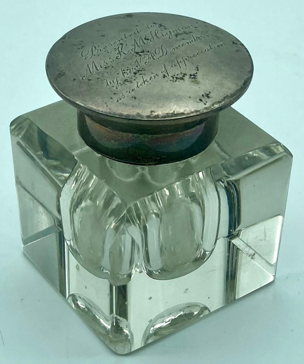 Side view of crystal glass inkwell