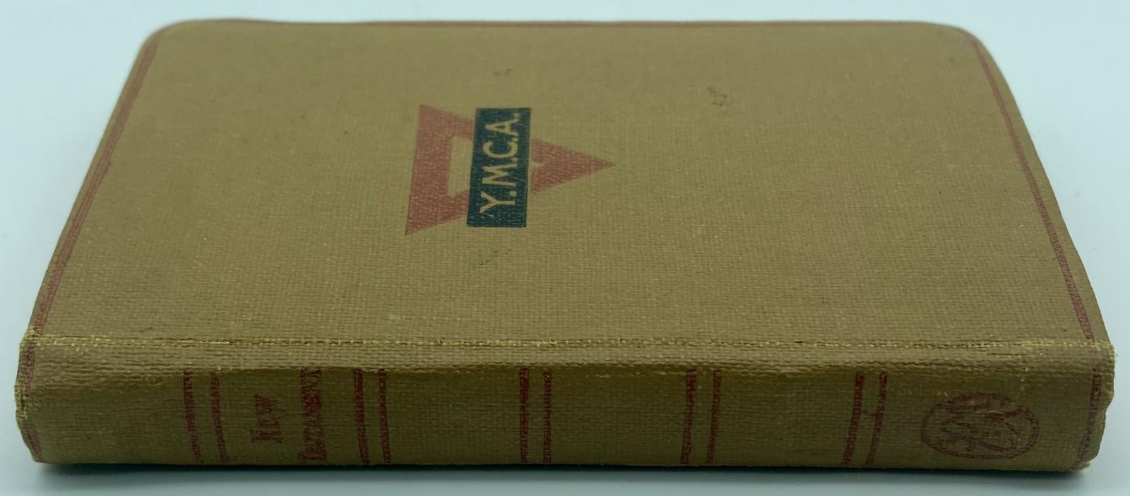 Side view of WWI British Y.M.C.A. bible showing spine