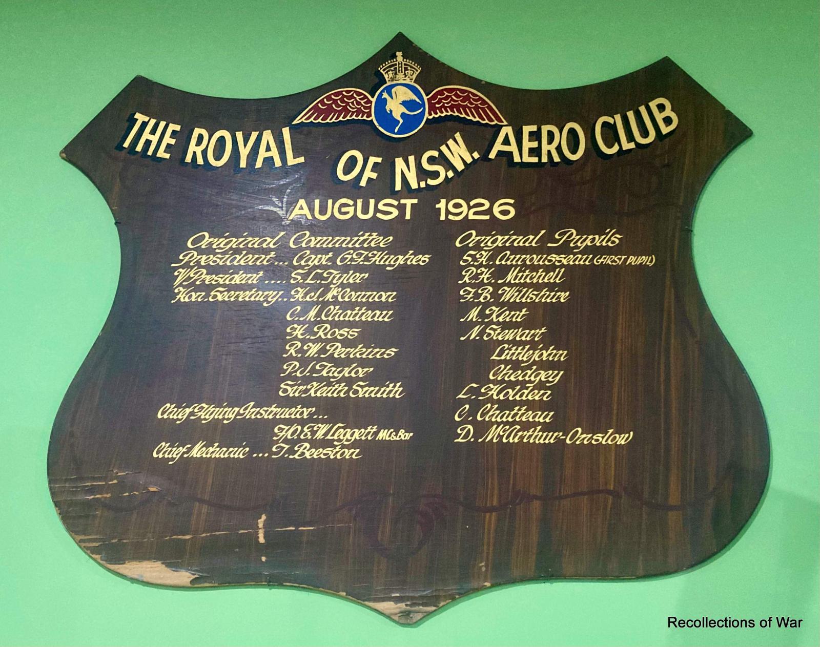 The Royal Aero Club of NSW timber shield - August 1926