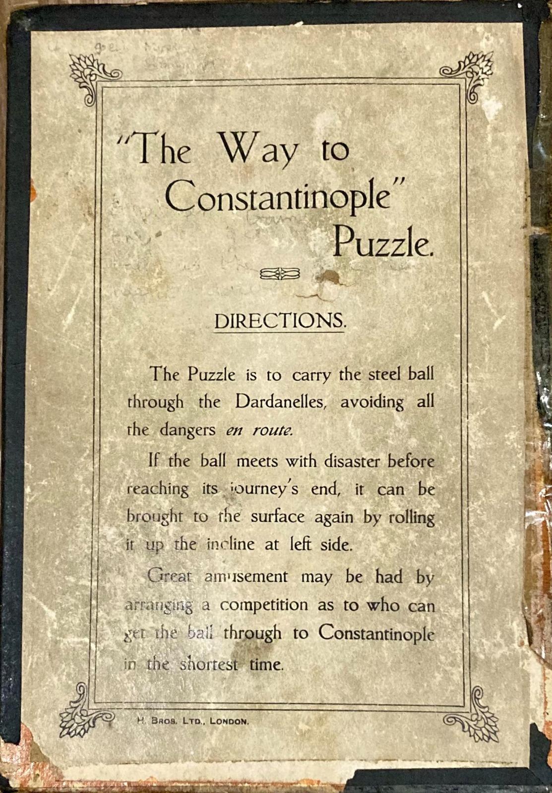 Directions for patriotic dexterity puzzle entitled 'The Way to Constantinople'