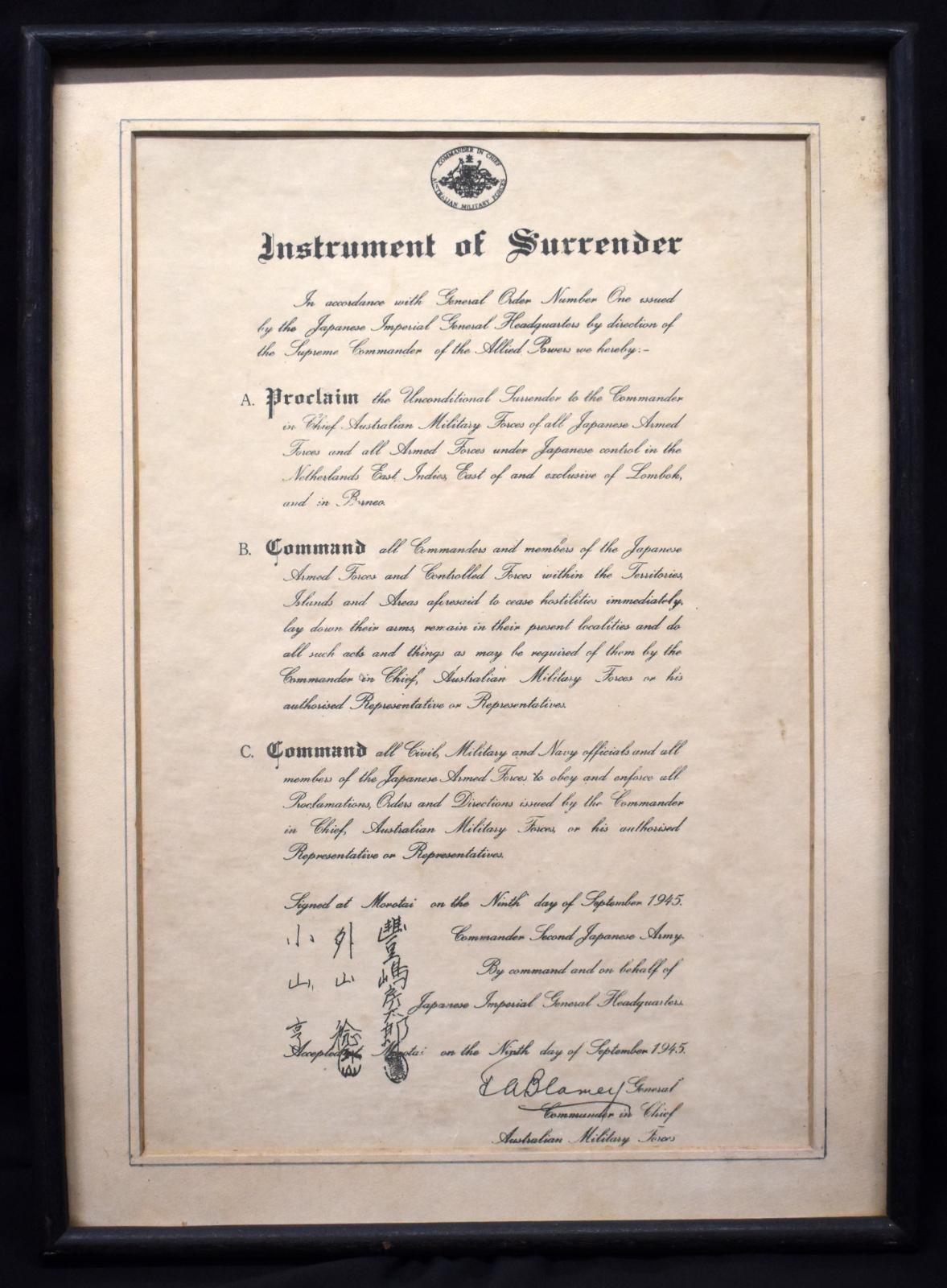 Japanese Instrument of Surrender document 9 September 1945