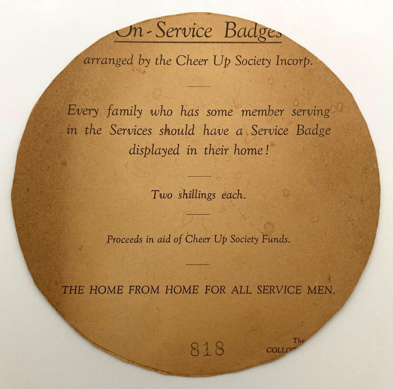 Reverse of Cheer-Up Society fundraising advertisement card