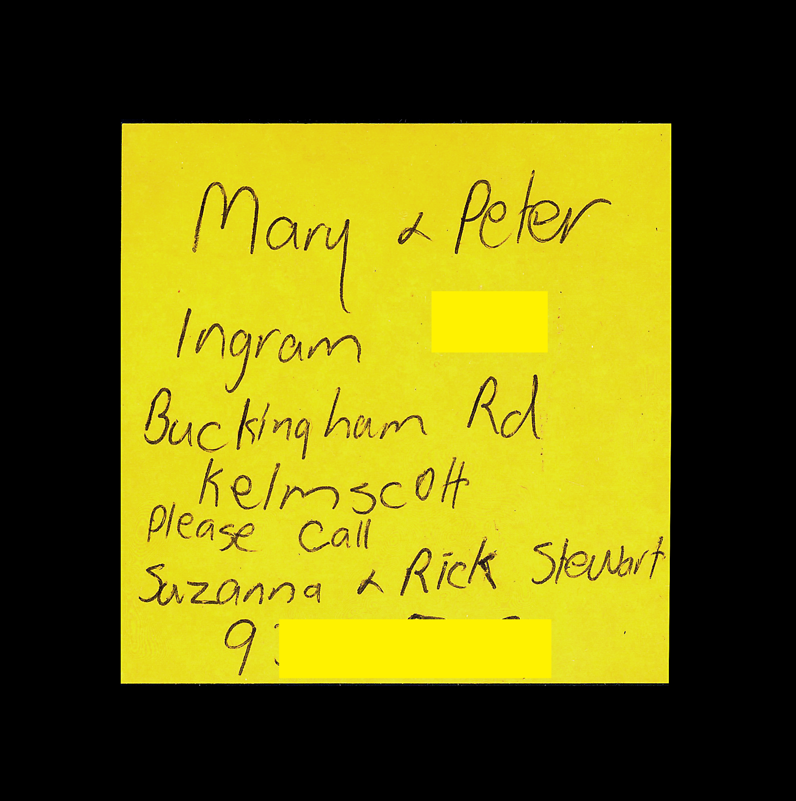 Yellow square post-it-note with hand written text