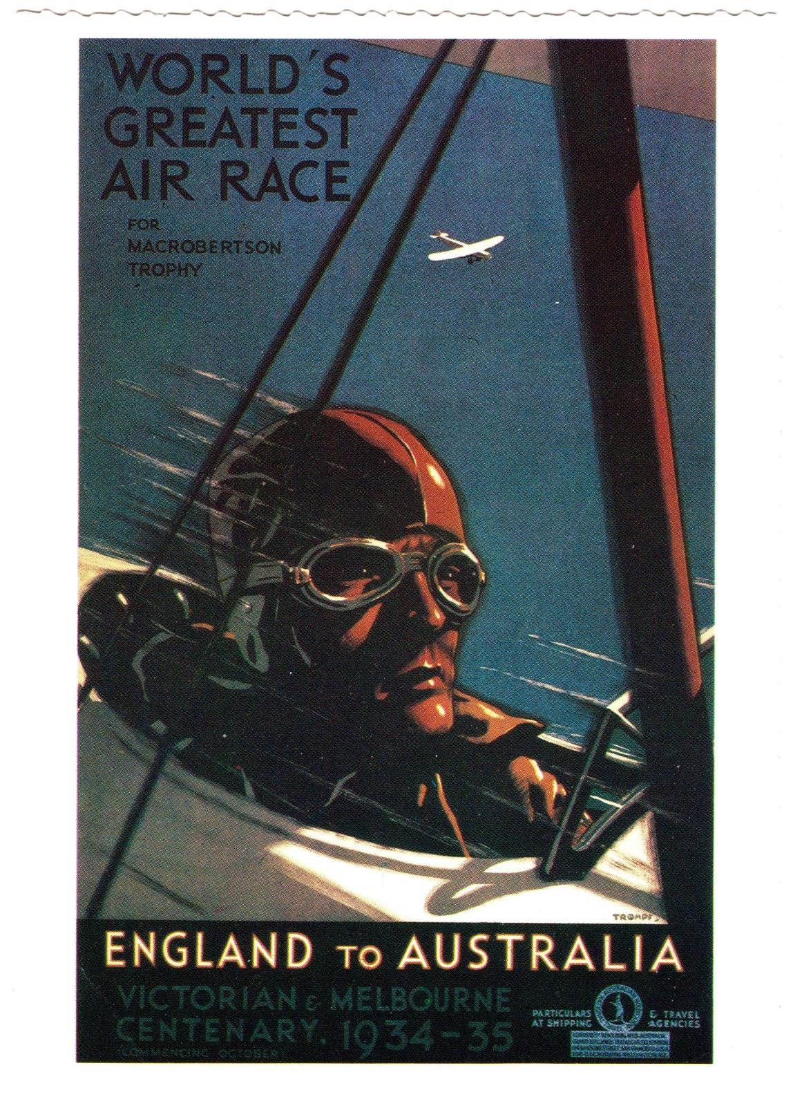 'World's Greatest Air Race' reproduction poster on postcard