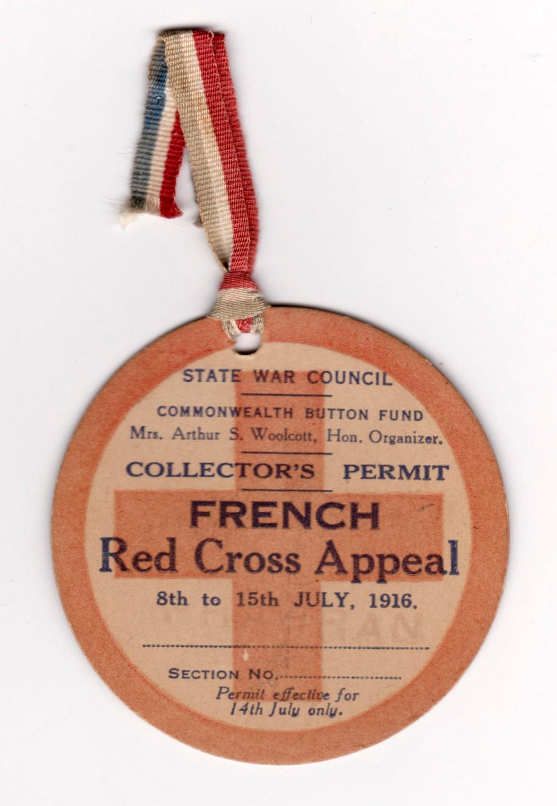 State War Council Collector's Permit - French Red Cross 1916