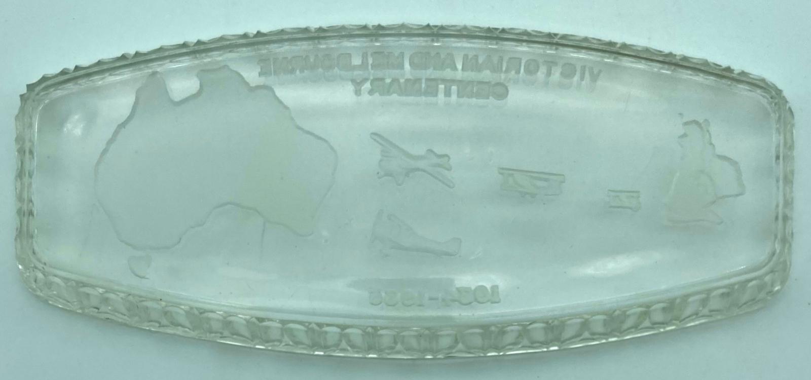 Underside of glass tray commemorating the Centenary Air Race in 1934