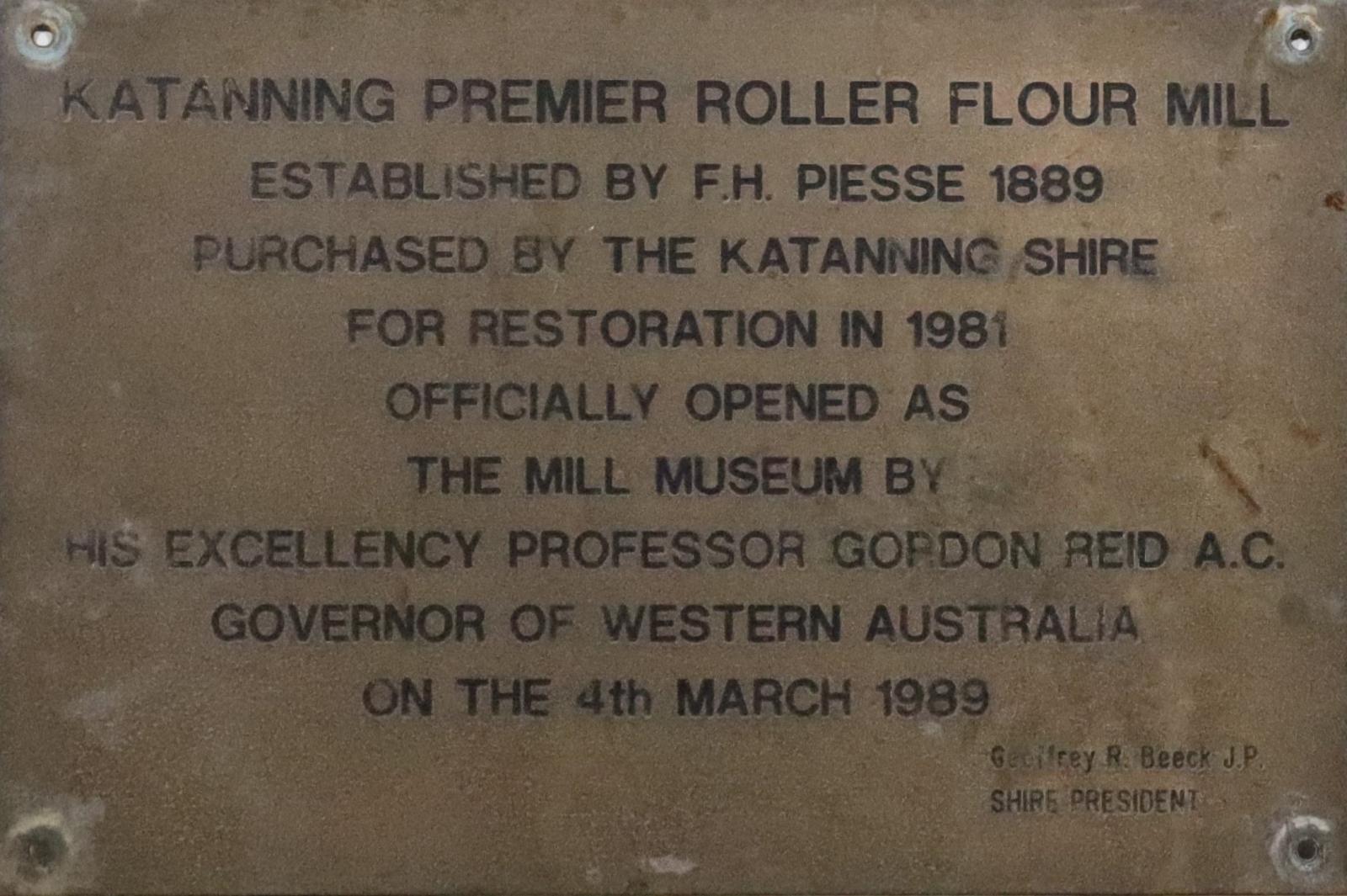 Katanning Premier Roller Flour Mill Plaque