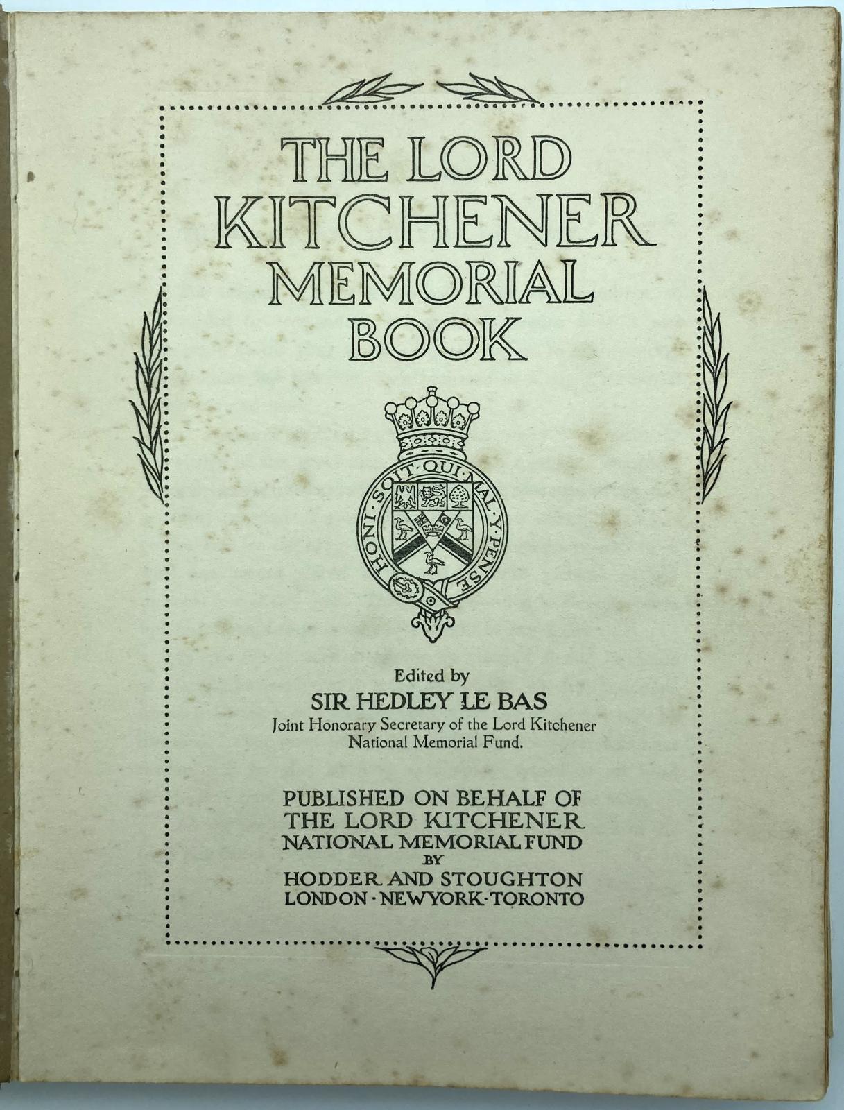 'The Lord Kitchener Memorial Book' - title page