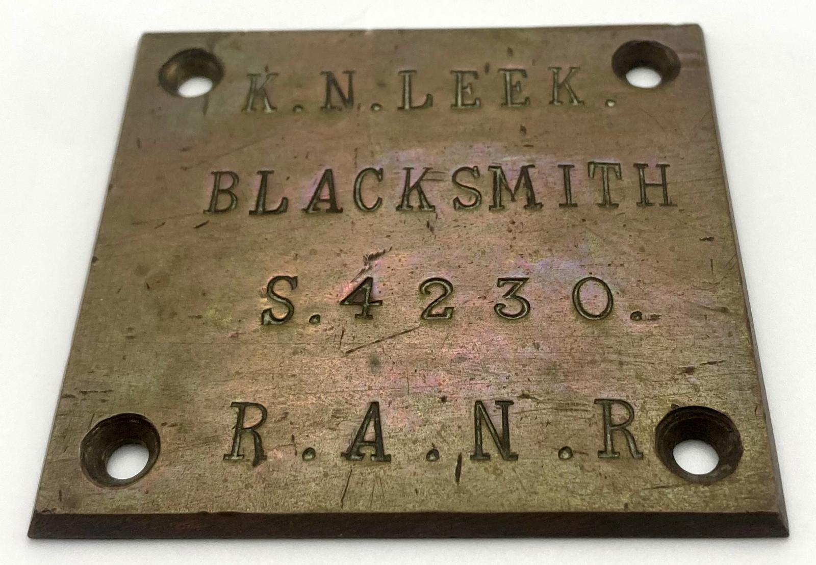 Square metal identification label - K.N. Leek