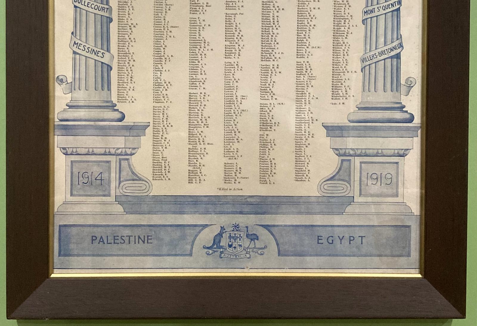 Close-up of bottom section of 'Roll of Honor'