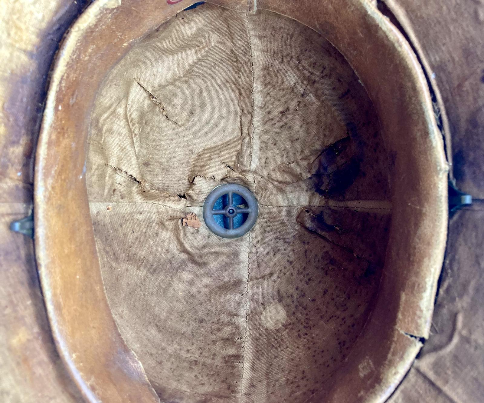 Close-up of inside view of military pith helmet
