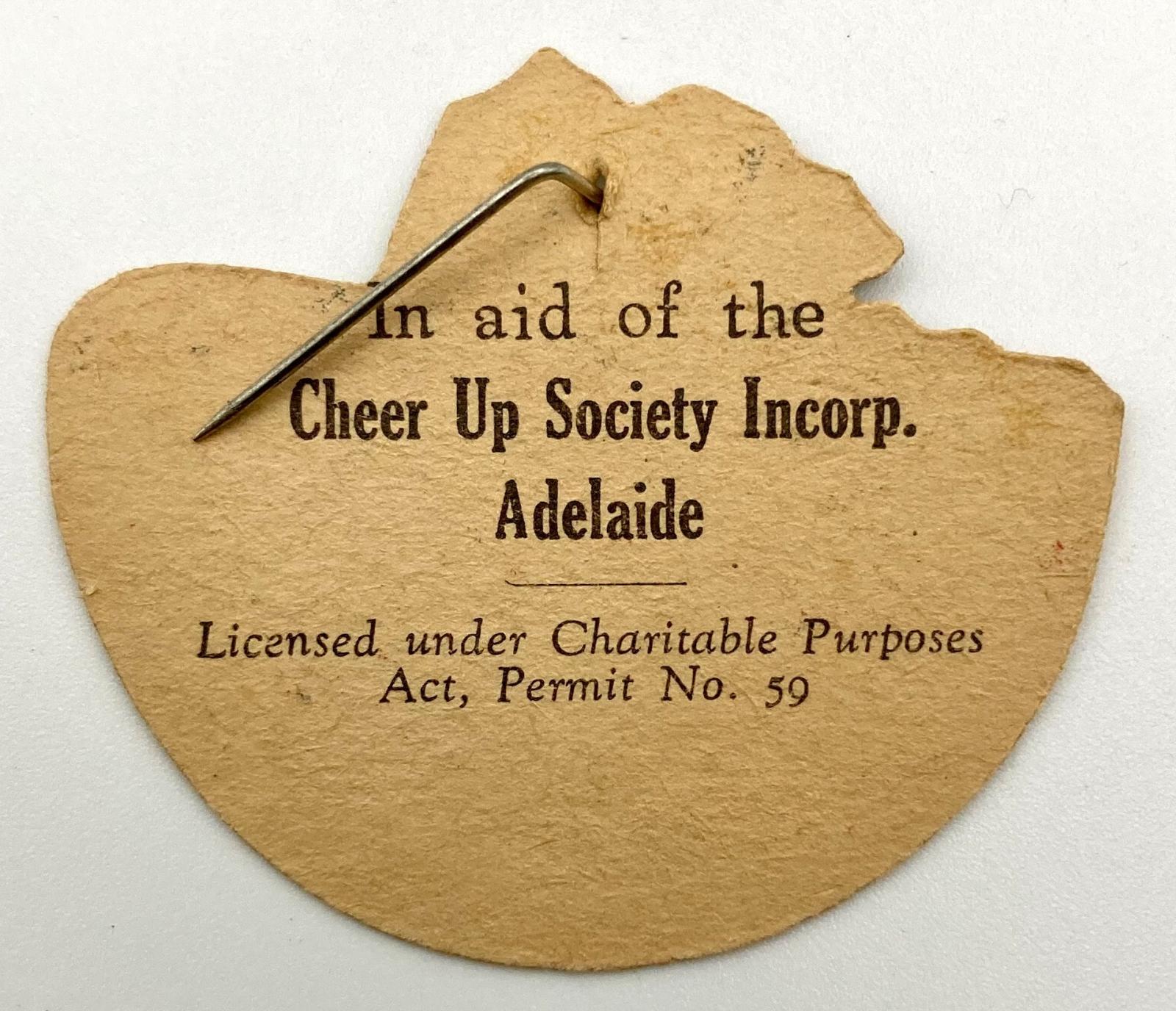 Reverse of Cheer-Up Society fundraising pin - A.I.F.