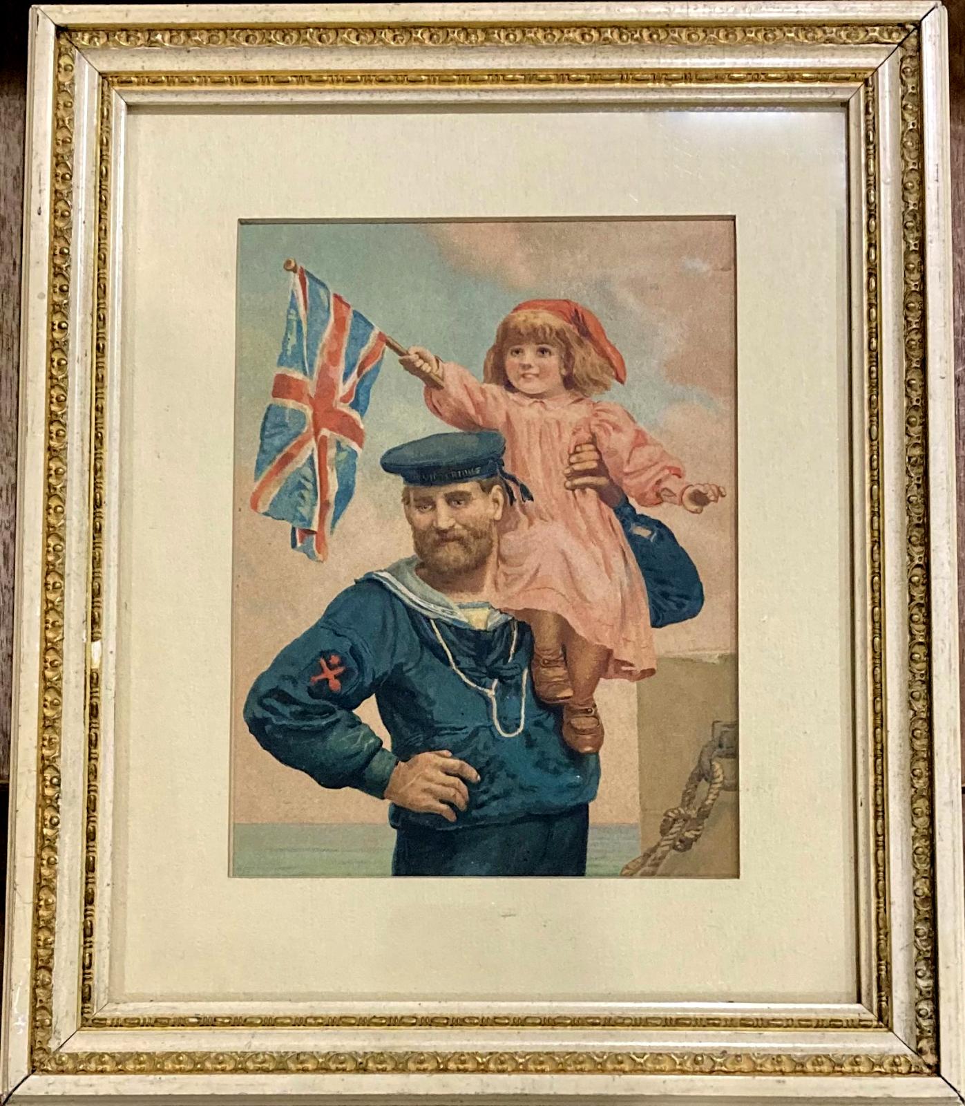 Antique naval print of sailor and child