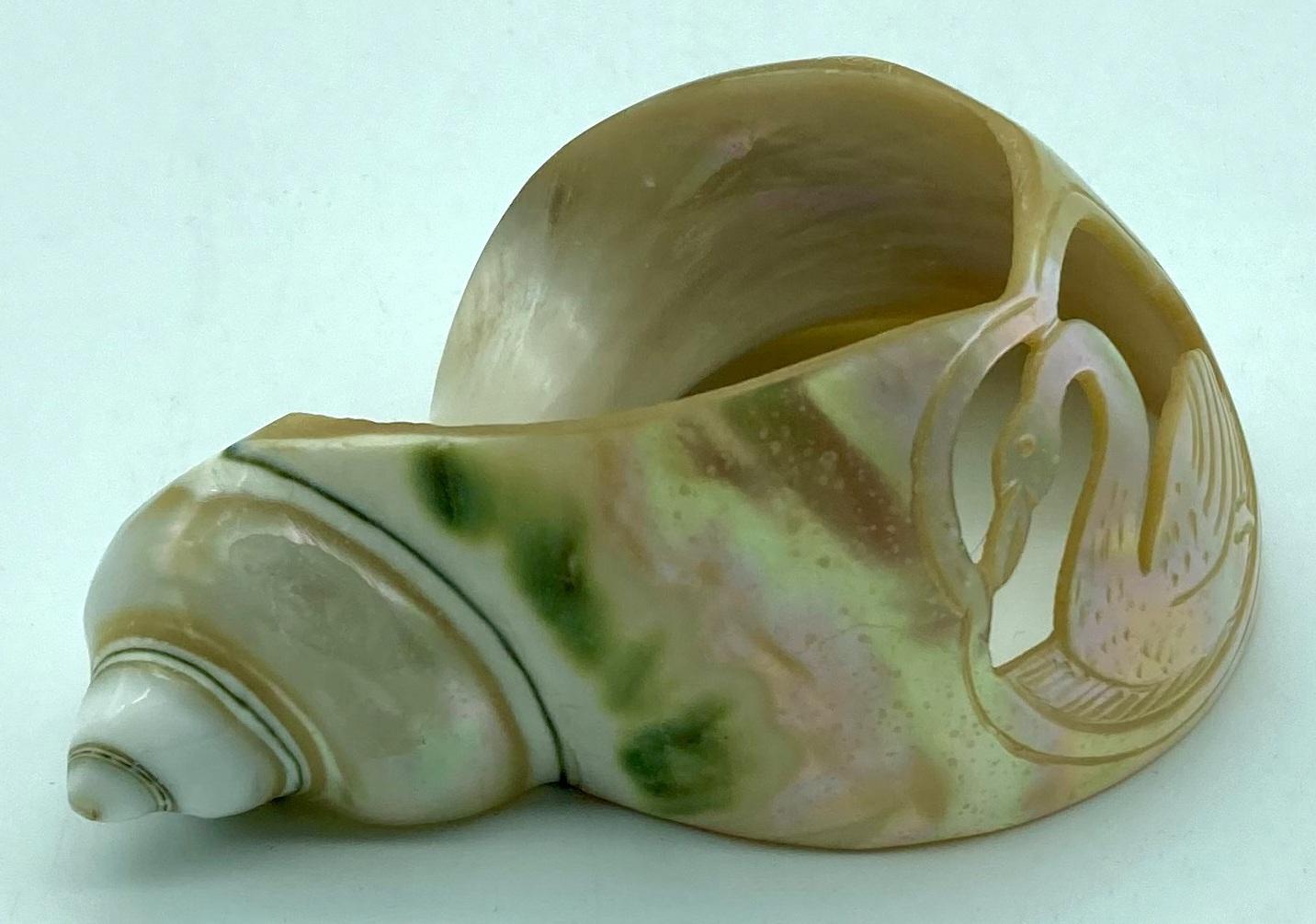 End view of carved shell napkin ring 