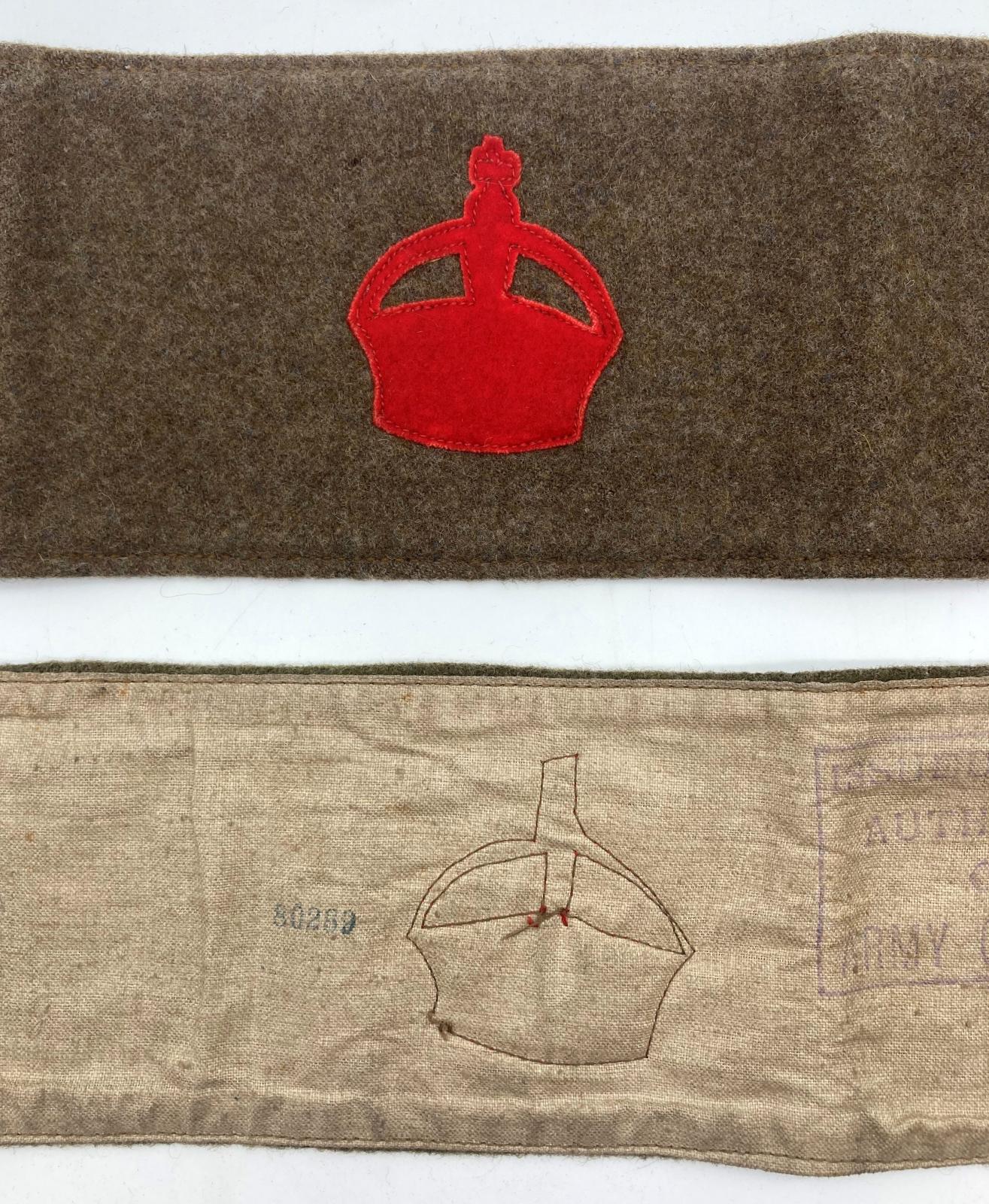 Close-up of Lord Derby Scheme official issue armbands - one front, one back