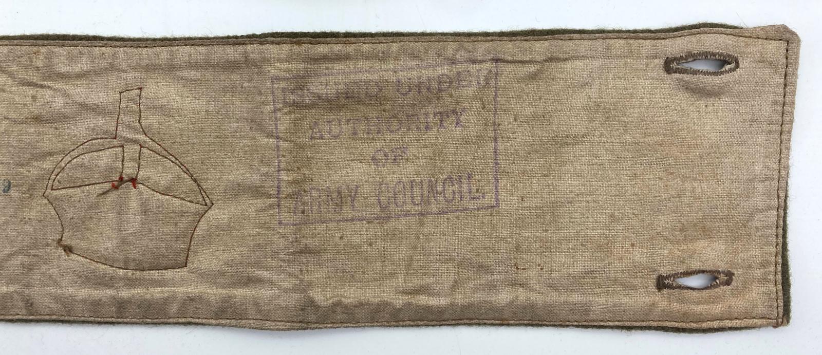 Close-up of Lord Derby Scheme official issue armband 1 right end