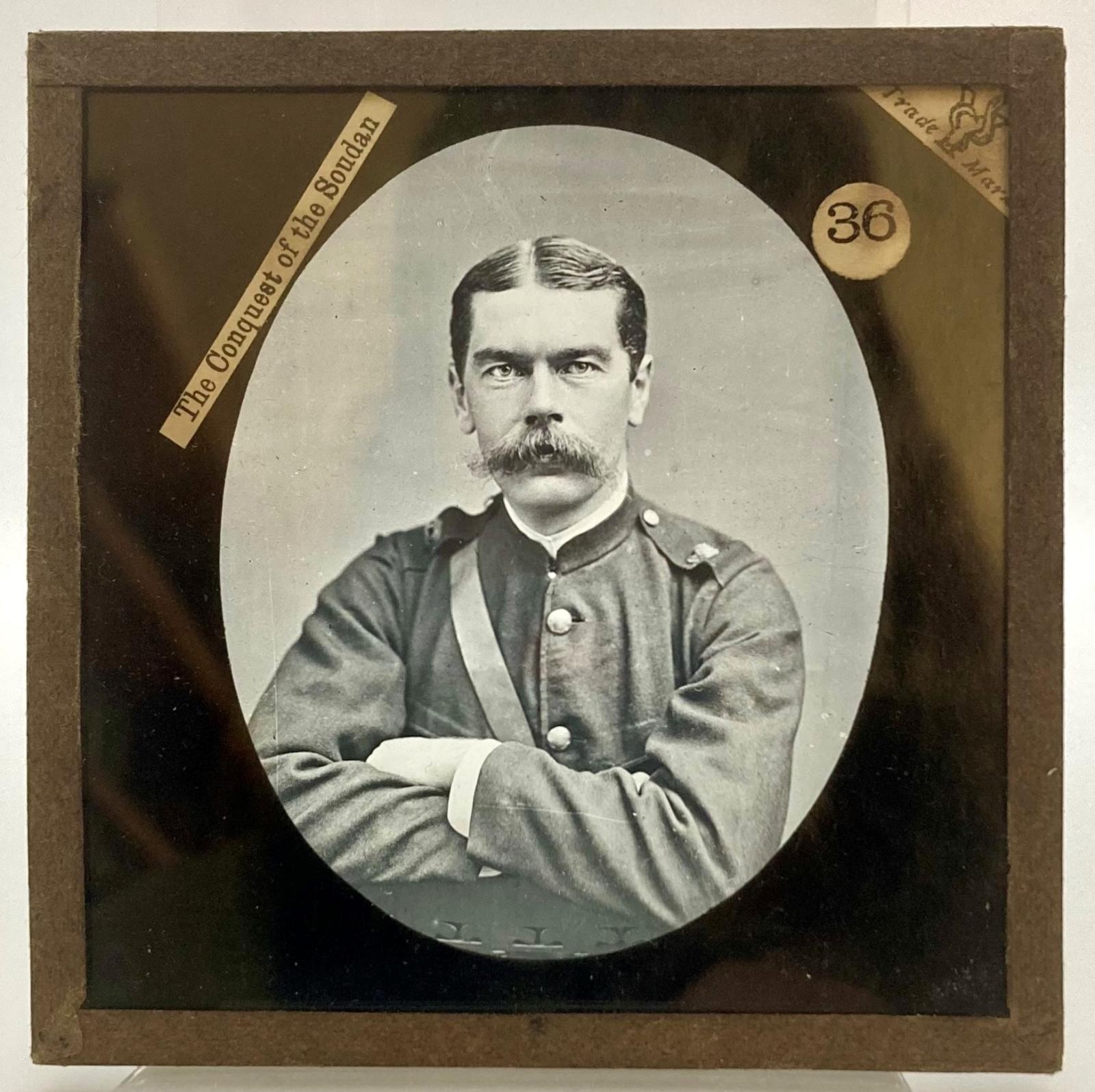 Magic Lantern Slide portrait of General Kitchener showing description