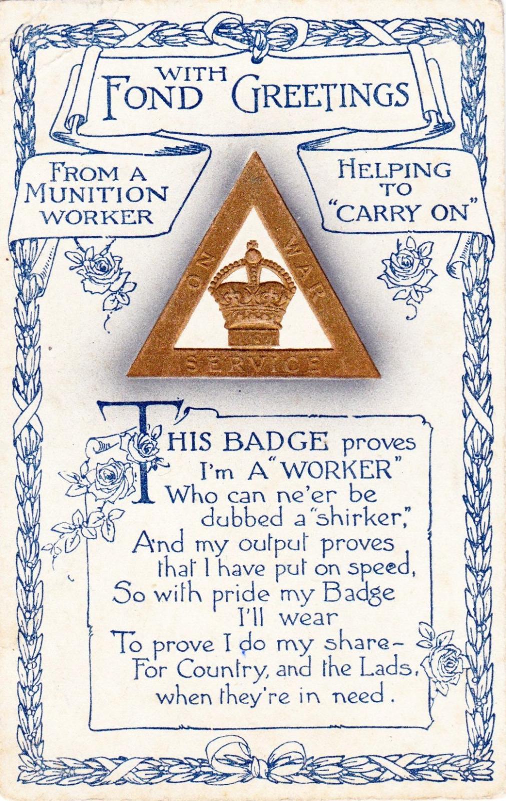 World War One Munitions badge postcard 1