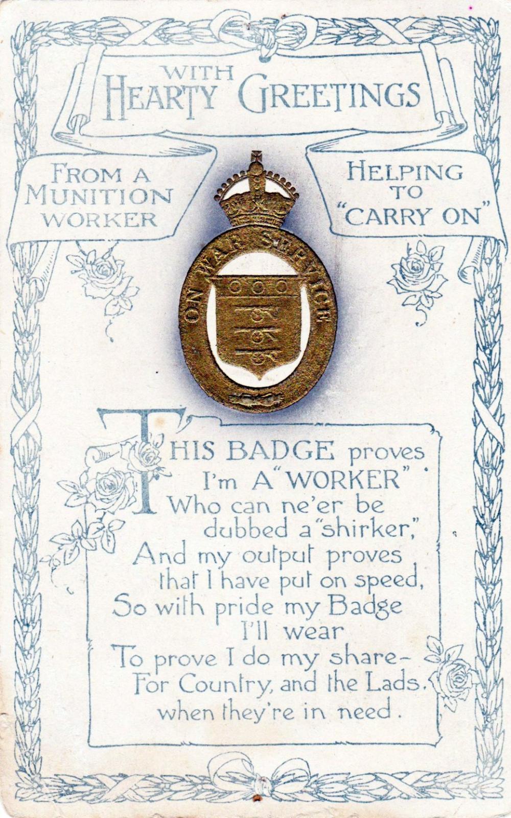 World War One Munitions badge postcard - 2