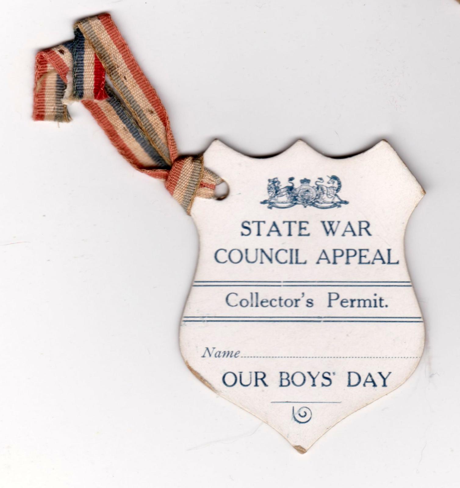 State War Council Collector's Permit - Our Boys' Day 